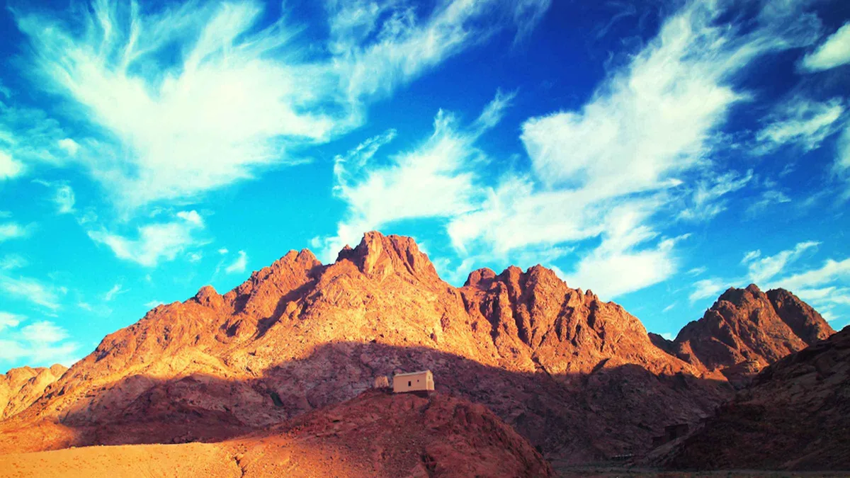 Road across the Sinai desert toward Mount Sinai on a two-day St Catherine's Monastery tour from Cairo, Egypt